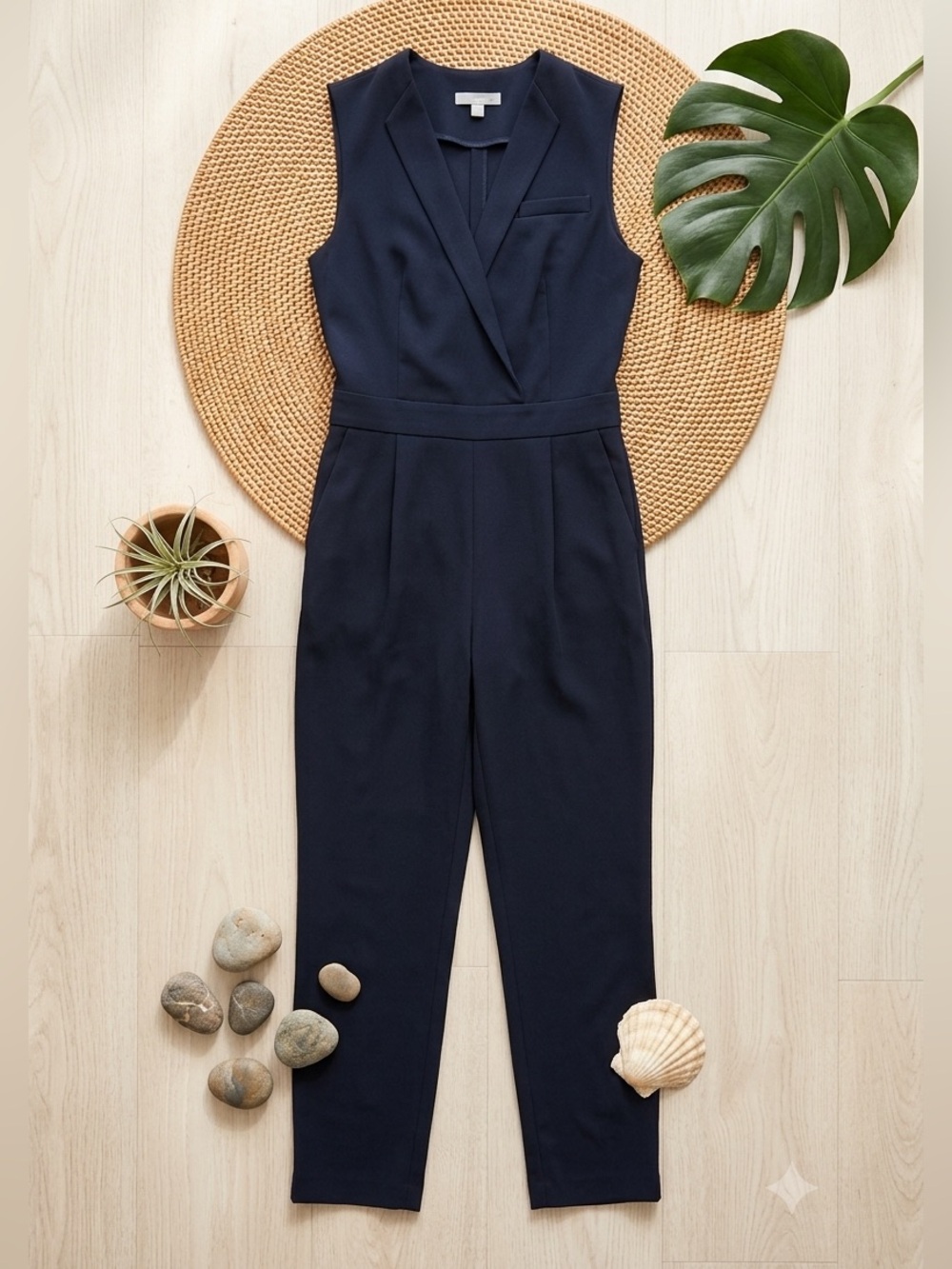 H&M Black Sleeveless Blazer Jumpsuit | Wrap Lapel Tapered Leg